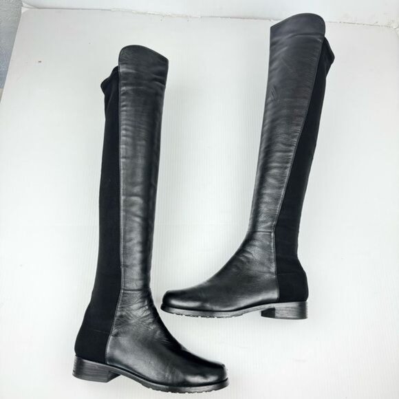 Stuart Weitzman 5050 Over-The-Knee block heel Black Nappa Leather Boots 6.5 - Picture 7 of 13